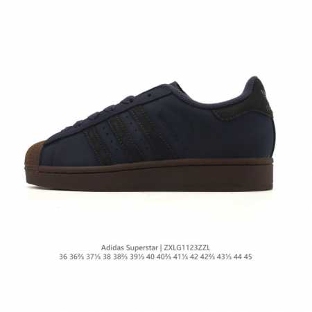 阿迪达斯 Adidas Superstar 2025年新款鞋子 经典贝壳头系列 新款休闲板鞋潮流男女士运动鞋 。鞋面皮革拼接材质 标志性的贝壳鞋头，简约的线条。 - 点击图像关闭