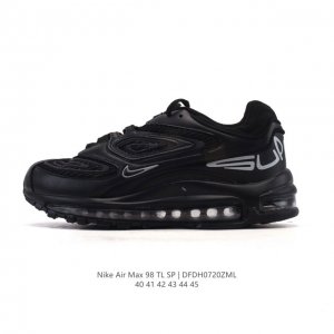 新品公司级 耐克 Nike X Supreme Air Max 98 Tl 运动鞋 低帮经典复古百搭休闲运动气垫慢跑鞋,黑色、圆头、正面系带、Logo印花鞋舌、