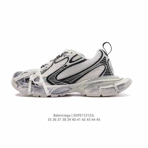 公司级 巴黎世家 六层组合底balenciaga 3Xl Sneakers 巴黎世家 十代网布系带低帮走秀复古老爹运动鞋 透气网面材料和聚氨酯 磨损效果 鞋头边