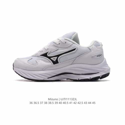 公司级 Mizuno Sportstyle 美津浓 复古时尚休闲舒适减震运动跑步鞋 厚底增高老爹鞋 美津浓wave机械缓震，可以说是机械缓震跑鞋科技的翘楚。有着