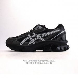 新品公司级 亚瑟士Asics Gel-Kinetic Fluent 舒适百搭 合成革防滑耐磨 低帮跑步鞋 男款 首先配色上十分经典百搭的黑金配色，非常好去搭配衣