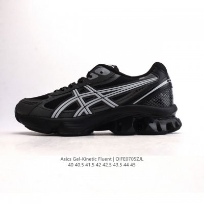 新品公司级 亚瑟士Asics Gel-Kinetic Fluent 舒适百搭 合成革防滑耐磨 低帮跑步鞋 男款 首先配色上十分经典百搭的黑金配色，非常好去搭配衣