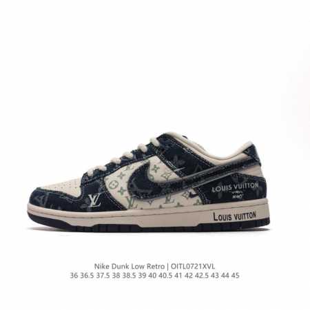 真标 耐克 Nike Dunk Low Retro 运动鞋复古板鞋 路易威登联名。作为 80 年代经典篮球鞋款，起初专为硬木球场打造，后来成为席卷街头的时尚标杆 - 点击图像关闭