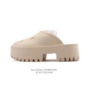 Gucci 古驰 2025夏最新包头拖鞋 女士高跟鞋 方跟 粗跟 时尚潮流百搭女士拖鞋 双G老花一字拖 厚底增高女士凉拖鞋 沙滩鞋休闲舒适拖鞋。 尺码：35-4