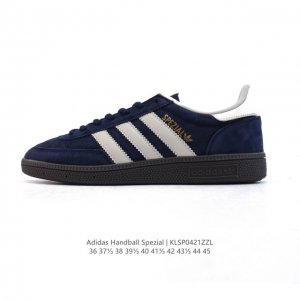140 阿迪达斯 Adidas Handball Spezial 低帮三叶草学院风复古休闲板鞋 德训鞋 橡胶底柔软皮革经典运动鞋板鞋。圆头、缝合拼接设计、正面绑