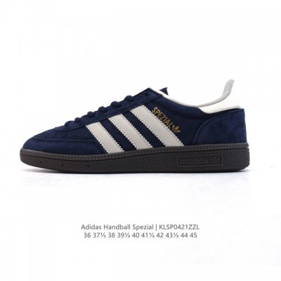 140 阿迪达斯 Adidas Handball Spezial 低帮三叶草学院风复古休闲板鞋 德训鞋 橡胶底柔软皮革经典运动鞋板鞋。圆头、缝合拼接设计、正面绑