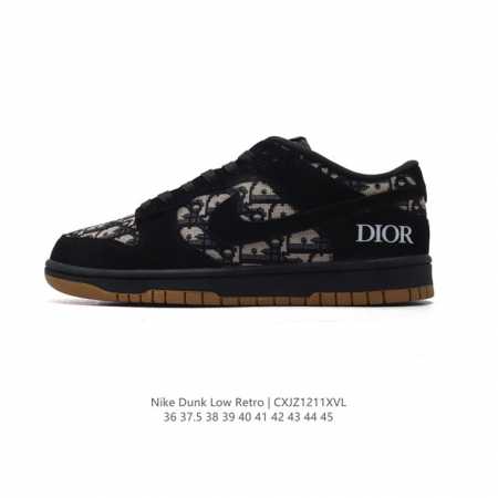 公司级 耐克 Nike Dunk Low Retro 运动鞋复古板鞋 迪奥联名。作为 80 年代经典篮球鞋款，起初专为硬木球场打造，后来成为席卷街头的时尚标杆， - 点击图像关闭