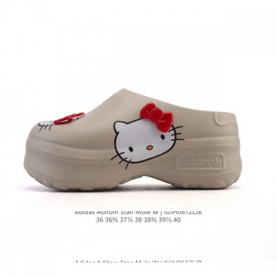 阿迪达斯 Adidas Adifom Hello Kitty 猫 蝴蝶结装饰品 夏季沙滩涉水百搭休闲拖凉拖鞋 超厚底增高 女鞋包头凉拖鞋。采用超轻95% 注塑