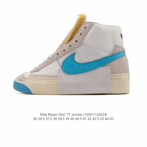 耐克 Nike Blazer Mid '77 Jumbo 男女士运动鞋 抓地板鞋革新重塑经典街头人气鞋款。采用人气传统外观，巧搭大号耐克勾勾设计和宽大鞋带。柔软