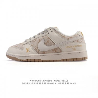公司级 耐克 Nike Dunk Low Retro 运动鞋复古滑板鞋 路易威登联名。作为 80 年代经典篮球鞋款，起初专为硬木球场打造，后来成为席卷街头的时尚