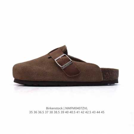 公司级德国百年知名鞋履品牌 勃肯Birkenstock Boston Suede Shearling 波士顿系列休闲凉拖鞋 低帮牛皮绒面革复古软木底包头露跟休闲 - 点击图像关闭
