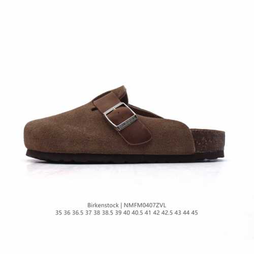 公司级德国百年知名鞋履品牌 勃肯Birkenstock Boston Suede Shearling 波士顿系列休闲凉拖鞋 低帮牛皮绒面革复古软木底包头露跟休闲