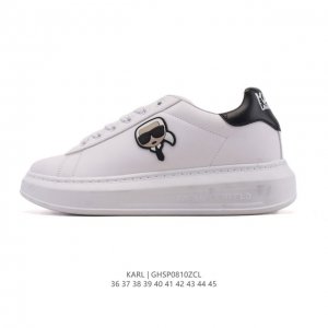 新品 Karl Lagerfeld 卡尔 拉格斐 低帮圆头牛皮小白鞋 系带休闲鞋 老佛爷头像舒适日常通勤鞋子 白色 Karl Lagerfeld Paris是“