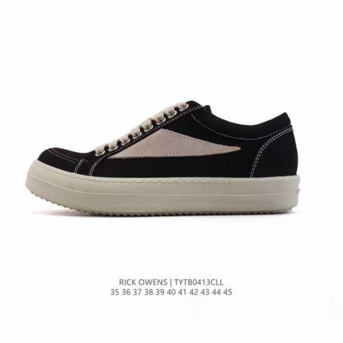 公司级 Rick Owens 复古百搭 时尚 舒适透气 耐磨 休闲鞋 市售最高版本 Rick Owens 瑞克 欧文斯 粗鞋带 低帮高街休闲运动板鞋 原鞋开发