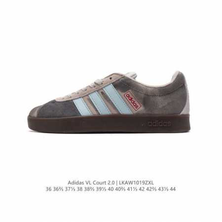 Adidas T头鞋 阿迪达斯 VL COURT 2.0 SHOES 运动休闲板鞋小白鞋，这款T形鞋头运动鞋,力求无论球场或街头,皆显耀眼出众。采用绒面革和牛皮 - 点击图像关闭