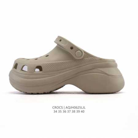 Crocs 沙滩洞洞鞋 女士休闲厚底增高凉拖鞋 卡骆驰明星同款 厚底增高沙滩鞋 选择尺码时 建议选大一码 脚感更舒适 家居休闲一式两用拖鞋 白敬亭同款，坡跟设计 - 点击图像关闭