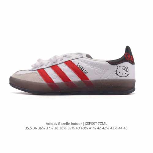 公司级 阿迪达斯 Adidas Originals Gazelle Indoor复古三叶草防滑透明橡胶板鞋经典运动鞋 Hello Kitty 猫。这款经典鞋,忠