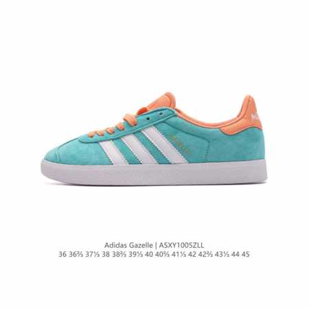 阿迪达斯 Adidas 中性三叶草gazelle系列休闲鞋男女经典运动鞋，鞋身特殊的猪八皮革材质和简单百搭的特点，让 Gazelle 一直活跃在街头。T字鞋头、 - 点击图像关闭