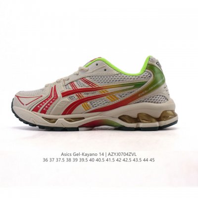 亚瑟士 Asics Gel-Kayano 14 公司级版本运动休闲透气专业缓震慢跑鞋。采用工程弹性双层再生网格密度鞋面材质，后跟3D可视Gel缓震乳胶物料，升级