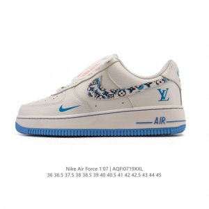 公司级 耐克 Nike Air Force 1 '07 Low 空军一号含气垫 小白鞋 路易威登联名 低帮百搭厚底增高休闲运动板鞋。柔软、弹性十足的缓震性能和出