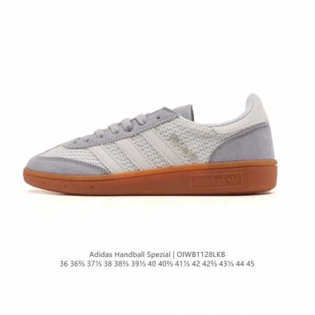 阿迪达斯 Adidas Handball Spezial 低帮三叶草学院风复古休闲板鞋 德训鞋 橡胶底柔软皮革拼接经典运动鞋板鞋。圆头、缝合拼接设计、正面绑带、 - 点击图像关闭