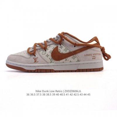 特价 耐克 Nike Dunk Low Retro 运动鞋复古板鞋 解构绑带 双鞋带 路易威登联名，作为 80 年代经典篮球鞋款，起初专为硬木球场打造，后来成为