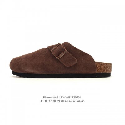 公司级 德国百年知名鞋履品牌 勃肯Birkenstock Boston Suede Shearling 波士顿系列休闲家居棉拖鞋 低帮牛皮绒面革复古软木底包头露