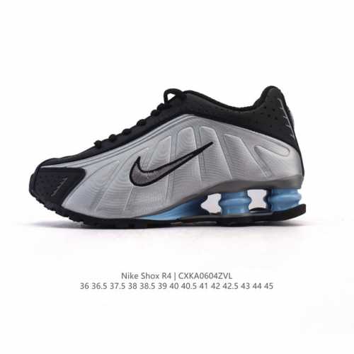 新品 耐克 Nike Shox R4 科技感运动鞋。金属质感鞋面 + 超大气柱 球鞋！Nike Shox R4上脚超炫酷Nike Shox R4十年经典鞋款，复