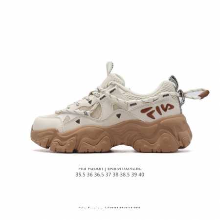 Fila 斐乐女鞋 官方新款透气猫爪鞋厚底增高老爹鞋时尚复古运动鞋 鞋身采用皮革透气网面面料，时尚而又精致。采用均衡性能的发泡科技材料，提供均衡重量、回弹、缓震 - 点击图像关闭