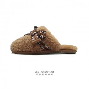 公司级 Ugg 棉拖 雪地靴 俏皮可爱的百变造型， 美国轻奢品牌ugg 平底系列冬季羊毛一体雪地休闲保暖毛毛家居包头棉拖鞋。官方同步包装 检验标 材料采用原厂防