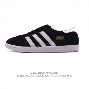 新品 阿迪达斯 Adidas Stadt 舒适透气 百搭潮流 复古时尚 德训鞋 柔软舒适 防滑耐磨 低帮 运动板鞋 男女同款。休闲鞋特色：设计师大胆选择粉色打底