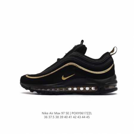 耐克 Nike Air Max 97 Se 耐克97子弹头气垫跑鞋 巧妙的运用了 Air Max 97 的鞋面条纹设计。全掌大容量 Nike Air 的先河，创 - 点击图像关闭