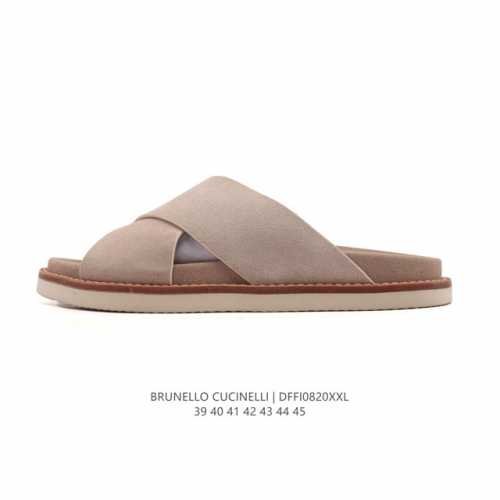 新品公司级 Brunello Cucinelli 意大利奢侈品牌 奢侈品 男士 绒面革凉拖 Beige 露趾鱼嘴拖鞋勃肯拖鞋休闲外穿拖鞋Bc勃肯鞋2025夏秋新