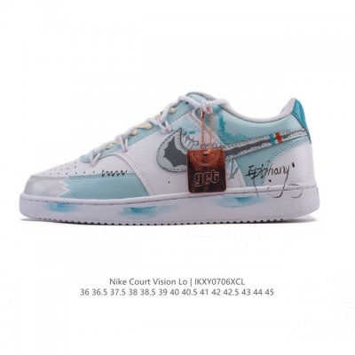 公司级 耐克Nike Court Vision Low 校园风低帮复古篮球板鞋男女运动鞋 解构绑带 双鞋带。延续80年代复古篮球鞋，添加学院风细节。皮革组合鞋面