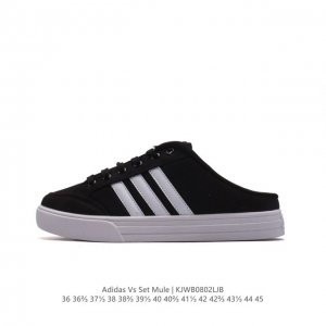 adidas 阿迪达斯vs Set Mule 经典休闲帆布板鞋 半拖 包头凉鞋 懒人一字蹬运动凉鞋 货号：Fx4 0 size：36 36 37 38 38 3