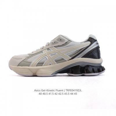 新品公司级 亚瑟士Asics Gel-Kinetic Fluent 舒适百搭 合成革防滑耐磨 低帮跑步鞋 男款 首先配色上十分经典百搭的黑金配色，非常好去搭配衣