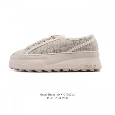公司级 Gucci 古驰 百搭休闲运动板鞋。明星同款 小红书爆款老花 小白鞋 厚底增高女士运动鞋 帆布织物鞋面真标 Ss新色，经典高奢品牌Gucci古驰 复古松