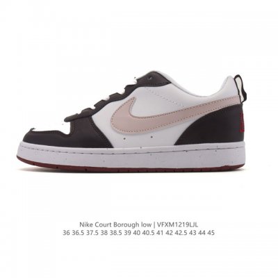 耐克 Nike 男女子运动鞋 Court Borough Low 小空军低帮板鞋。1.其皮革材质的鞋面结合网眼鞋舌，在出众外观与质感的同时提供稳固支撑，并且提升