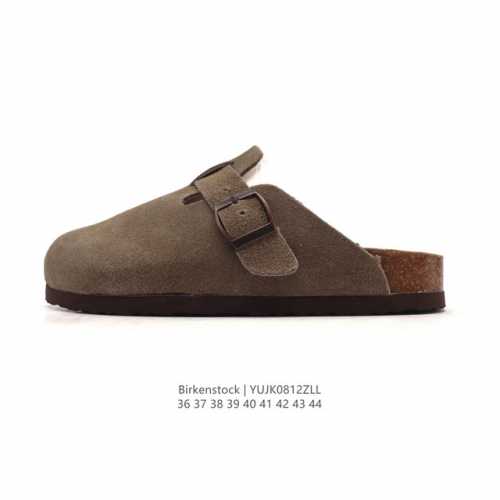 德国百年知名鞋履品牌 勃肯Birkenstock Boston Suede Shearling 波士顿系列休闲凉拖鞋 低帮牛皮绒面革复古软木底包头露跟休闲拖鞋，
