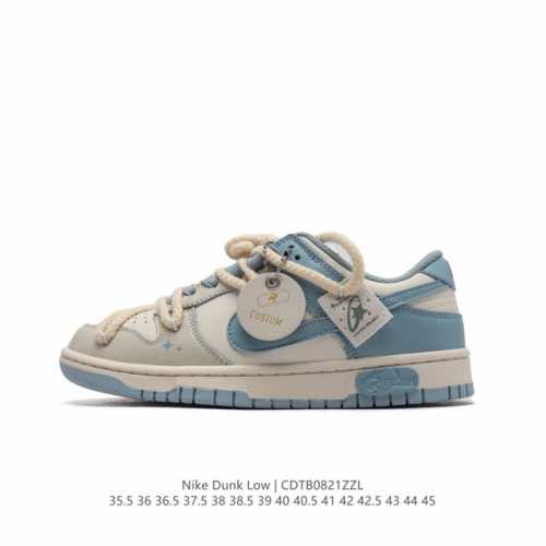 头层皮 耐克 Nike Dunk Low 运动鞋复古解构绑带板鞋 双鞋带 作为 80 年代经典篮球鞋款，起初专为硬木球场打造，后来成为席卷街头的时尚标杆，现以经