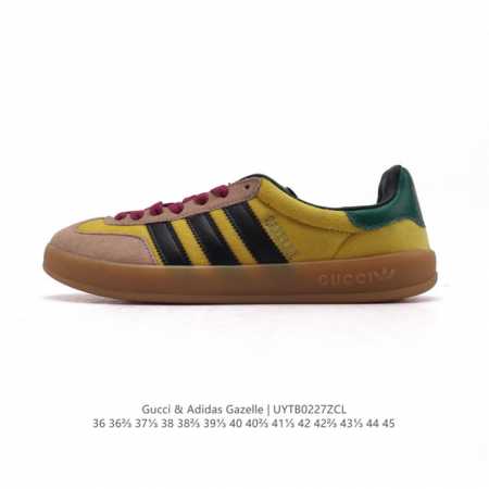 阿迪达斯 Adidas Originals X Gucci Gazelle 阿迪古驰联名经典休闲板鞋 复古男女运动鞋，融汇两个品牌丰富且历史悠久的典藏元素, A - 点击图像关闭