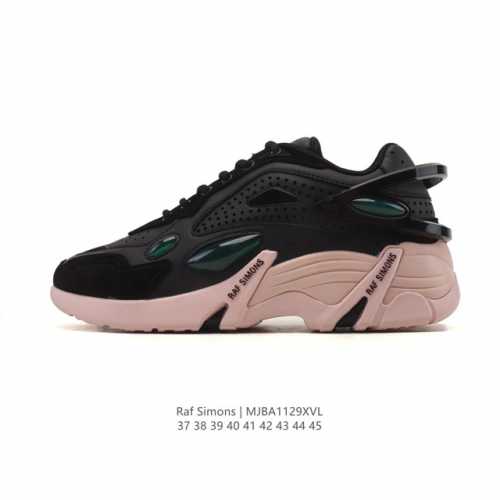 新品公司级 拉夫 西蒙斯 Raf Simons 舒适百搭 低帮 老爹鞋 男女同款Raf Simons橡胶鞋底系带圆头徽标拼接休闲运动鞋 黑色 37拼接设计、穿孔