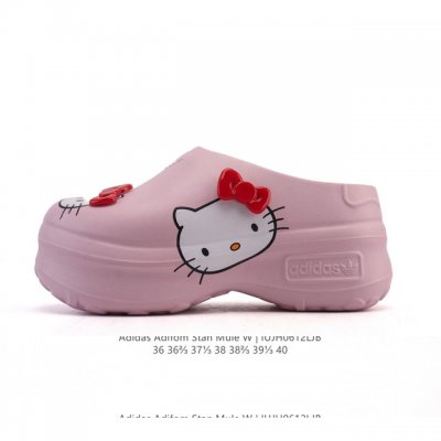 阿迪达斯 Adidas Adifom Hello Kitty 猫 蝴蝶结装饰品 夏季沙滩涉水百搭休闲拖凉拖鞋 超厚底增高 女鞋包头凉拖鞋。采用超轻95% 注塑
