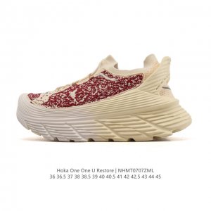 公司级 Hoka One One Restore 弹性舒适减震防滑 低帮 涉溪鞋 休闲跑步鞋 男女同款 一脚蹬 厚底增高运动跑步鞋。简评一下：1.做工：很细致，