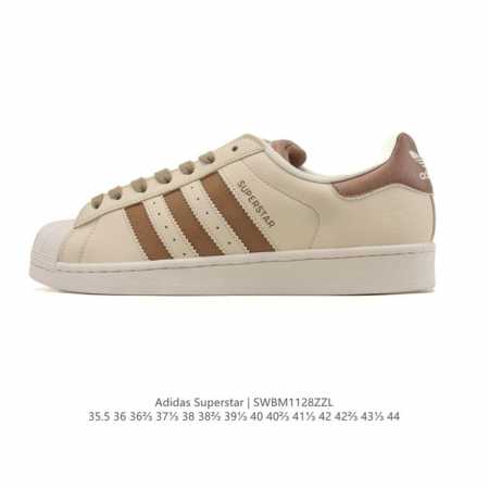 阿迪达斯 Adidas Superstar 2025年新款鞋子 经典贝壳头系列 新款休闲板鞋潮流男女士运动鞋 。鞋面皮革拼接材质 标志性的贝壳鞋头，简约的线条。 - 点击图像关闭