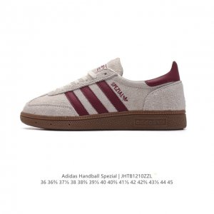 阿迪达斯 Adidas Handball Spezial 低帮三叶草学院风复古休闲板鞋 德训鞋 橡胶底柔软皮革面经典运动鞋板鞋。圆头、缝合拼接设计、正面绑带、鞋