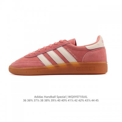 性价比版本 阿迪达斯 Adidas Handball Spezial 低帮三叶草学院风复古休闲板鞋 德训鞋 橡胶底柔软皮革经典运动鞋板鞋。圆头、缝合拼接设计、正