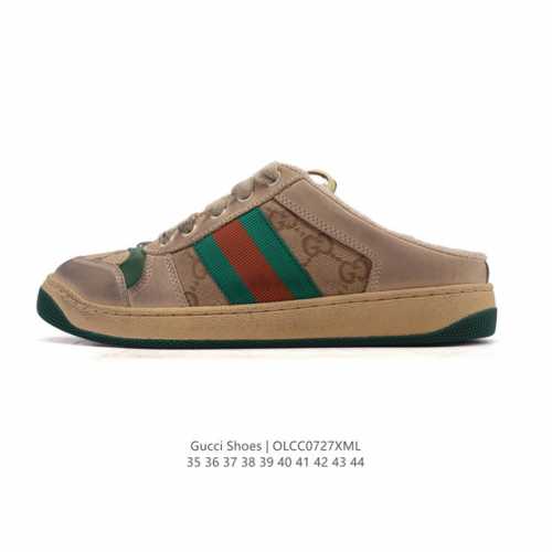 公司级 古驰男女鞋 Gucci Screener系列做旧脏脏鞋 时尚厚底增高复古板鞋潮包头运动拖鞋，复古学院风款式与融入怀旧运动服风格的面料风靡数十年，不同风格