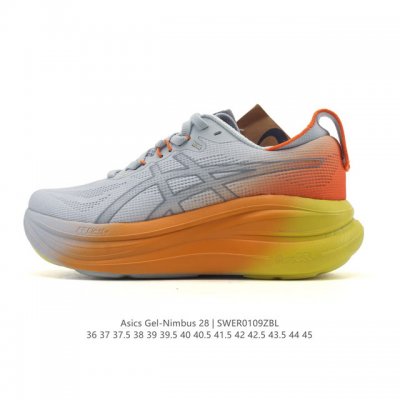 公司级Asics Gel-Nimbus 28 舒适防滑耐磨低帮休闲跑步鞋 鞋底采用了轻质发泡材料 并在后跟和前掌处采用了Asics亚瑟士核心科技-Gel缓震胶