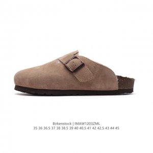公司级 德国百年知名鞋履品牌 博肯birkenstock Boston Vl 勃肯绒面 加绒加毛 秋冬新款 金属针扣软木底包头拖鞋 牛皮革质地柔软 搭配可调节鞋